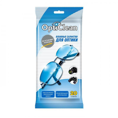 Влажные салфетки OptiClean, для оптики, 20 шт OPTICLEAN