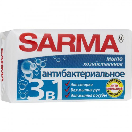 Мыло хозяйственное Sarma 3 в 1 «Антибактериальное», 140 г Sarma