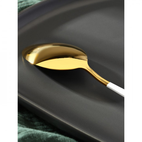 Ложка столовая из нержавеющей стали Magistro «Блинк», длина 22 см, на подвесе, цвет золотой, белая ручка Magistro