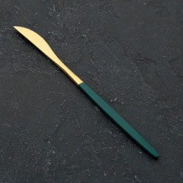 Нож столовый из нержавеющей стали Magistro «Блинк», длина 22 см, на подвесе, цвет золотой, зелёная ручка