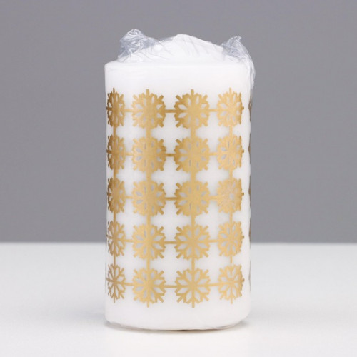 Свеча-цилиндр «Ёлочные шары», 5×11.5 см, белая с золотом (производитель не указан)