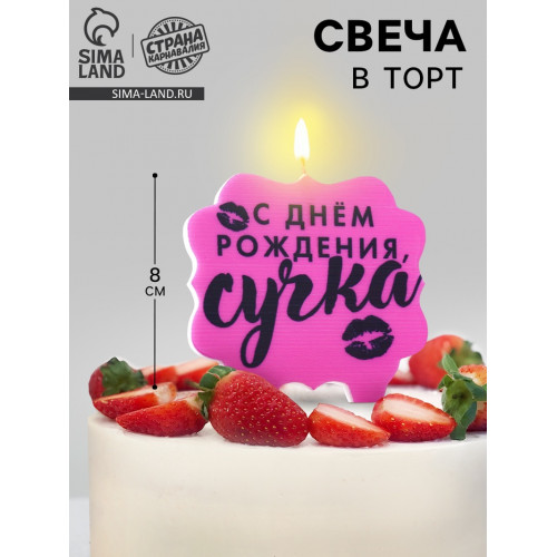 Свеча для торта «С днем рождения, сучка», 8 см, розовая Страна Карнавалия