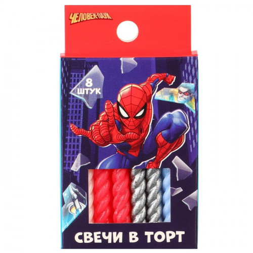 Свечи для торта витые «С Днем Рождения», 8 штук, Человек-паук MARVEL