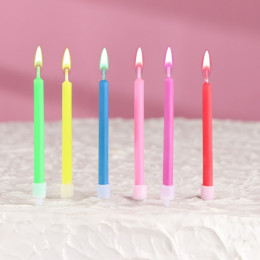 Набор свечей в торт 6 штук, с цветным пламенем, 6 см