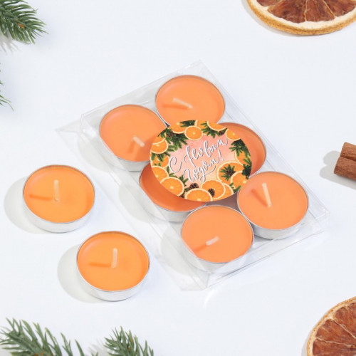 Набор свечей чайных ароматических, 6 шт, апельсин, Новый год Богатство Аромата