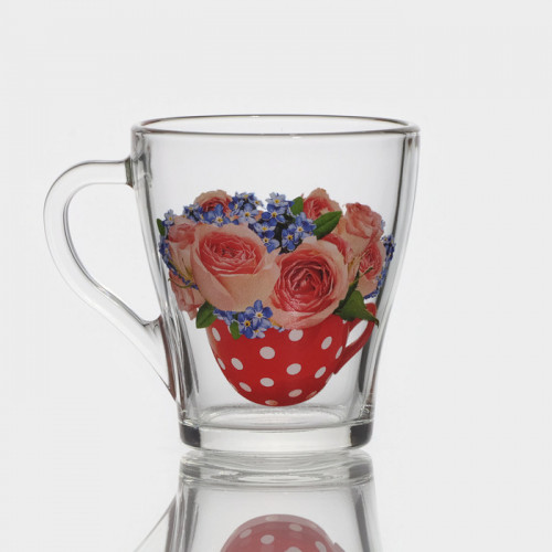 Кружка стеклянная «Цветочная чаша», 250 мл, рисунок микс ОСЗ