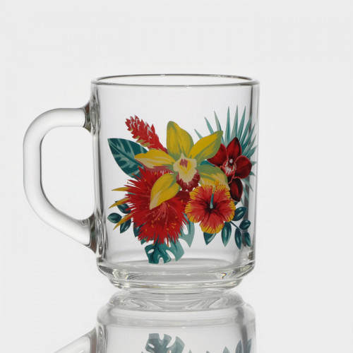 Кружка стеклянная «Тропические цветы», 200 мл, рисунок микс ОСЗ