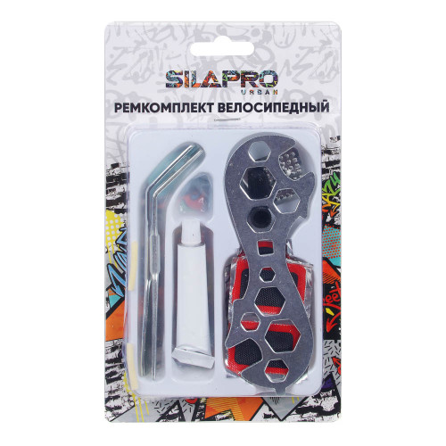 SILAPRO Ремкомплект велосипед (клей, ключ, терка, 5 заплаток, 2 колп, 2 жгут, 2 монтировки с крючк) Silapro