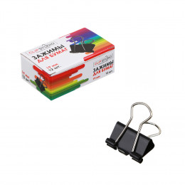 ClipStudio Набор зажимов для бумаг металлический 19 мм черный, 12 штук в картонной коробке