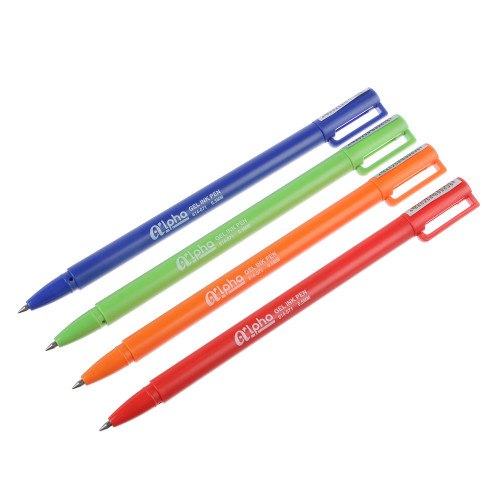 Ручка гелевая синяя "Альфа", цветной корпус, 0,5мм, 4 цв.корпуса, пластик (производитель не указан)