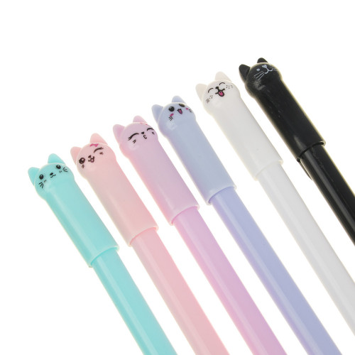 Ручка гелевая синяя, колпачок в форме котика с хвостом, 6 цветов корпуса (производитель не указан)