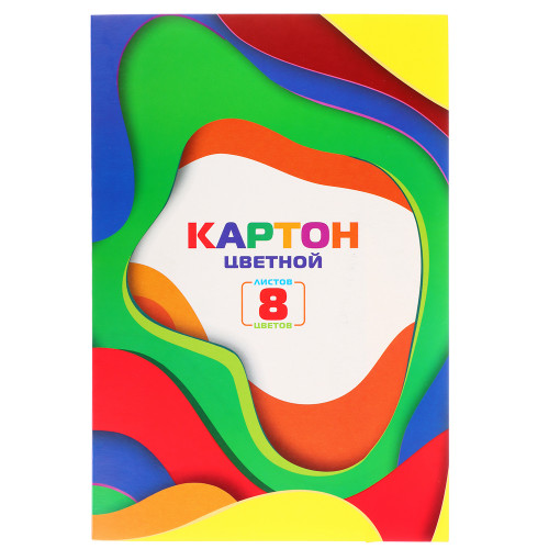 Картон цветной 8 листов, 8 цветов, А4, в папке (производитель не указан)