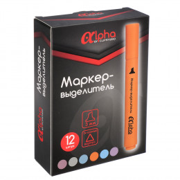 Маркер-выделитель оформительский "Альфа", 3-гранный корпус, фигурный скош. након. 3мм, 6 цветов