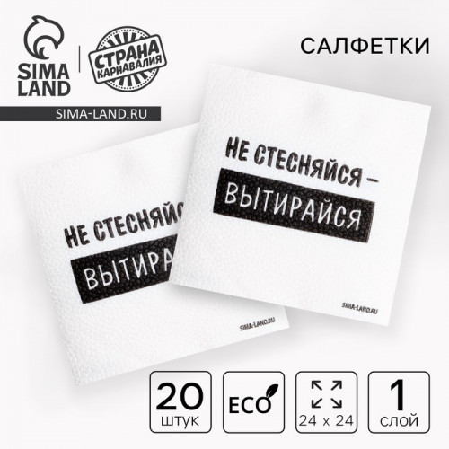 Салфетки бумажные однослойные «Не стесняйся-вытирайся», 24×24 см, набор 20 шт. Страна Карнавалия