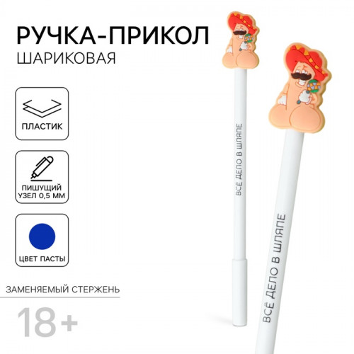 Ручка шариковая Hola, Amigos!, синяя паста, пластик с резиновым доп..элементом, 18+ (производитель не указан)