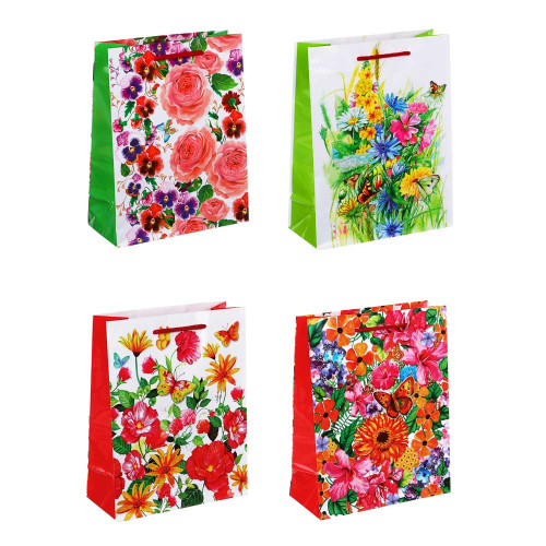 LADECOR Пакет подарочный, бумажный, 18x23x8 см, 4 дизайна, цветы LADECOR