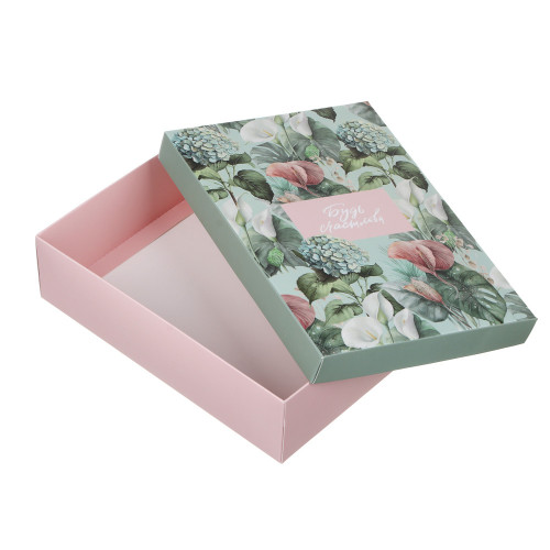 Коробка подарочная складная, бумага, 23х17х6 см, дизайн цветы (производитель не указан)