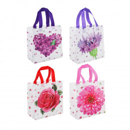 Пакет-сумка подарочный, ПВХ, 23x22x11 см, 4 дизайна, цветок