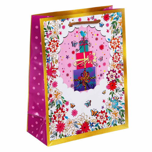 LADECOR Пакет подарочный, бумажный, 18x23x8 см, 2 дизайна, бабочки с цветами LADECOR