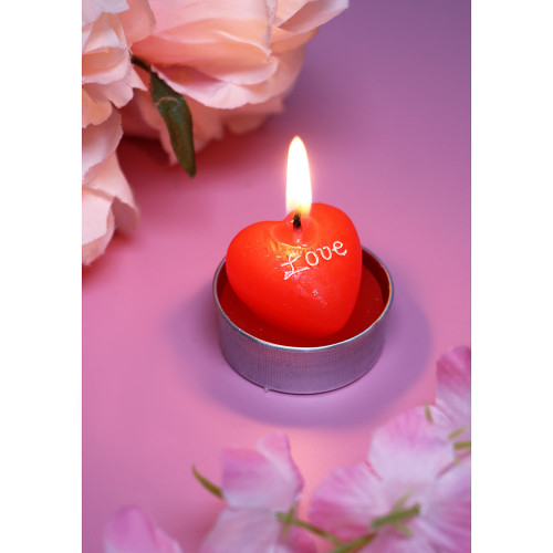 Свеча гильза в виде сердечка, парафин, 2 цвета, красный, розовый (производитель не указан)