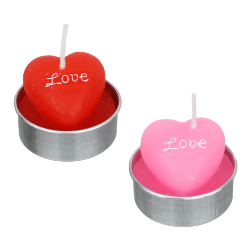Свеча гильза в виде сердечка, парафин, 2 цвета, красный, розовый (производитель не указан)