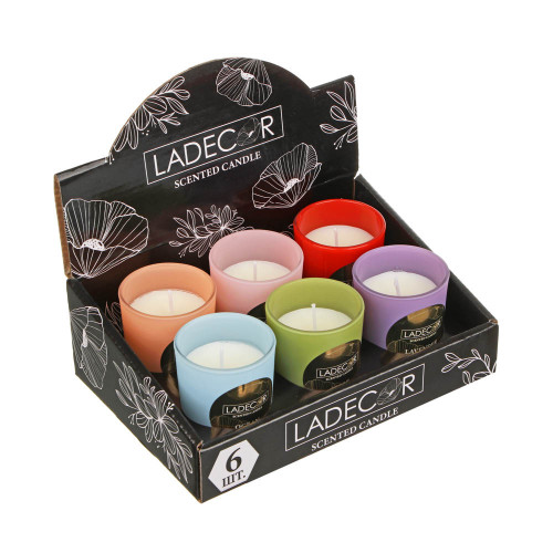 LADECOR Свеча в стеклянном подсвечнике, парафин, 5,5x6,7 см, 6 цветов LADECOR