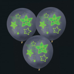 ВСЁГАЗИН Набор воздушных шаров с флуоресцентным покр. с рисунками, 3 шт, 12"